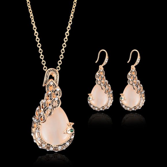 Bridal Jewelry Peacock Gem Necklace Earrings - Image 6