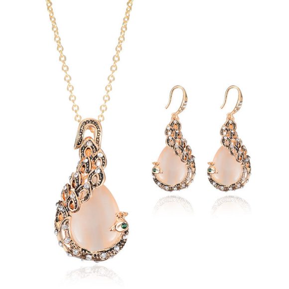 Bridal Jewelry Peacock Gem Necklace Earrings - Image 2