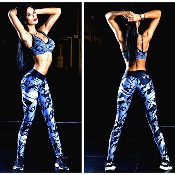 Dark Blue Printed Tight Gym Leggings - Image 3