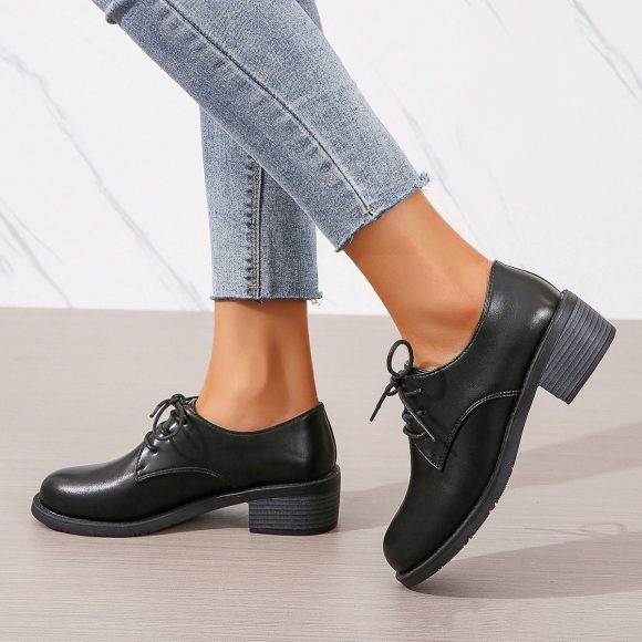 Work Black Professional Soft Sole Leather Thick Heel Women's Shoes - Image 3