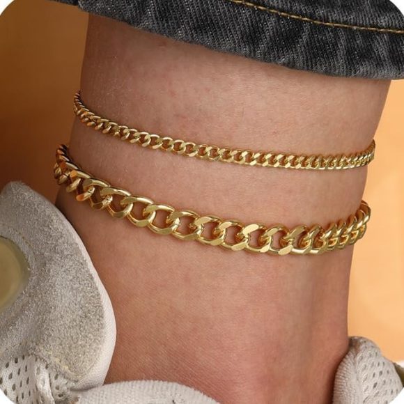 18K Gold Bold Cuban Link Chain Anklet Grinding Chain Fashion - Image 4