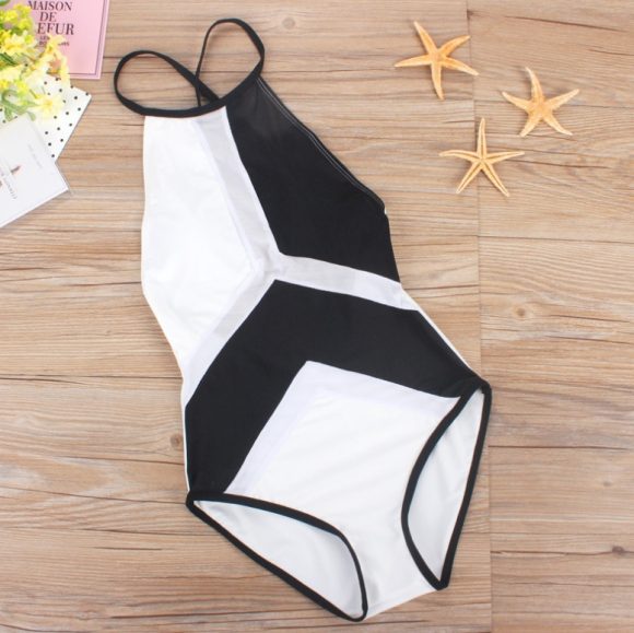 European and American women's mesh stitching sexy bikini one-piece swimsuit - Image 5