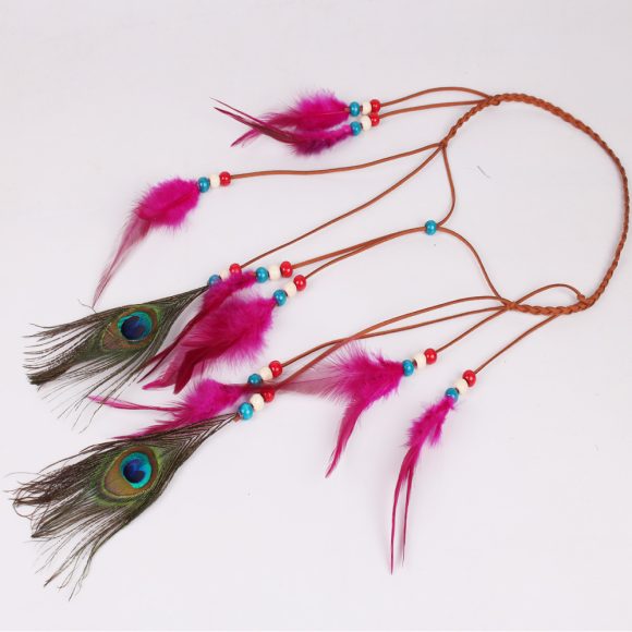 Peacock feather leather rope pendant hair ornament - Image 7