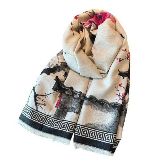 Chinese Aesthetic Ink Painting Shawl Outer Match Autumn And Winter Warm Scarf - Image 4