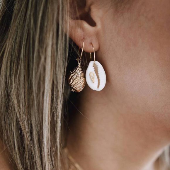 Bohemian Natural Gold-plated Shell Exaggerated Pearl Tassel Eardrops Stud Earrings