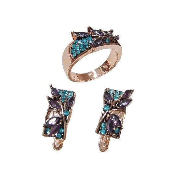 Green Leaves Shape Inlaid With Purple The Crystal Set - Image 3