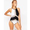 European and American women's mesh stitching sexy bikini one-piece swimsuit