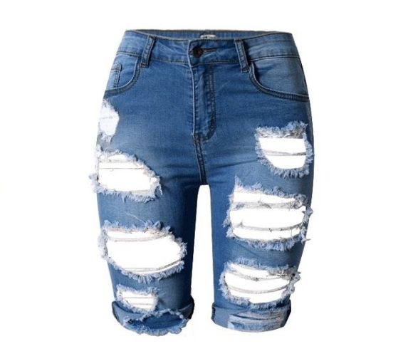 High waist personality, hole, middle pants, street fashion, the same paragraph, wild slim stretch pants, large size - Image 3
