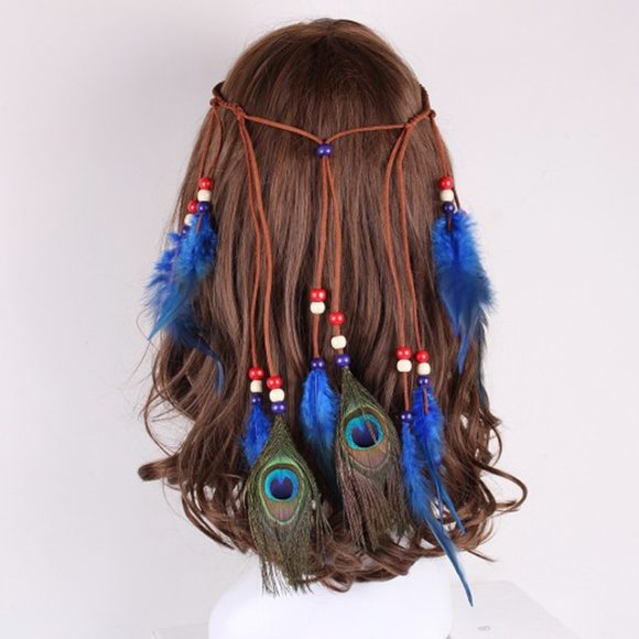 Peacock feather leather rope pendant hair ornament - Image 9