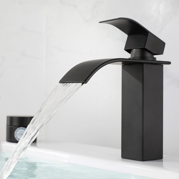 Waterfall Bathroom Wash Basin Toilet Bathroom Table Counter Basin Tap Hot And Cold Black - Image 9