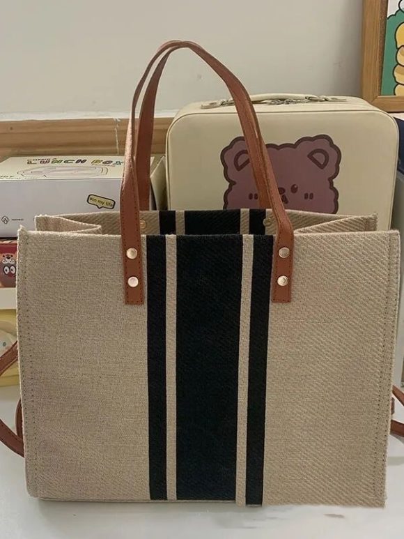 Women's Portable Briefcase Professional Commute Striped Minimalist Shoulder Bag - Image 4