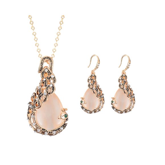 Bridal Jewelry Peacock Gem Necklace Earrings - Image 4