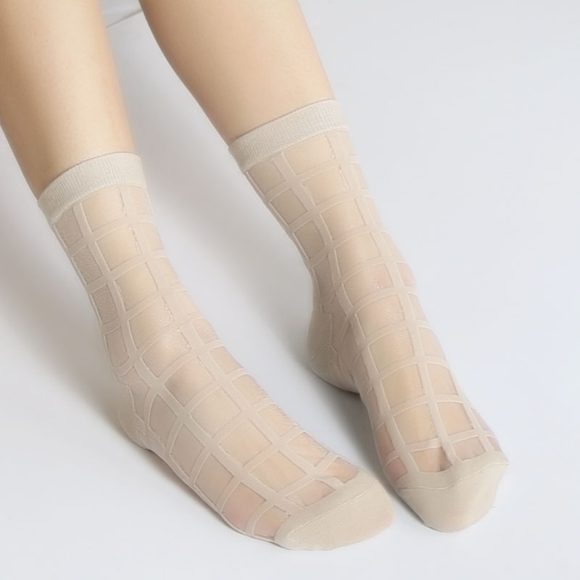Fashion Thin Jacquard Short Stockings Cool Breathable Plaid Glass Stockings - Image 7