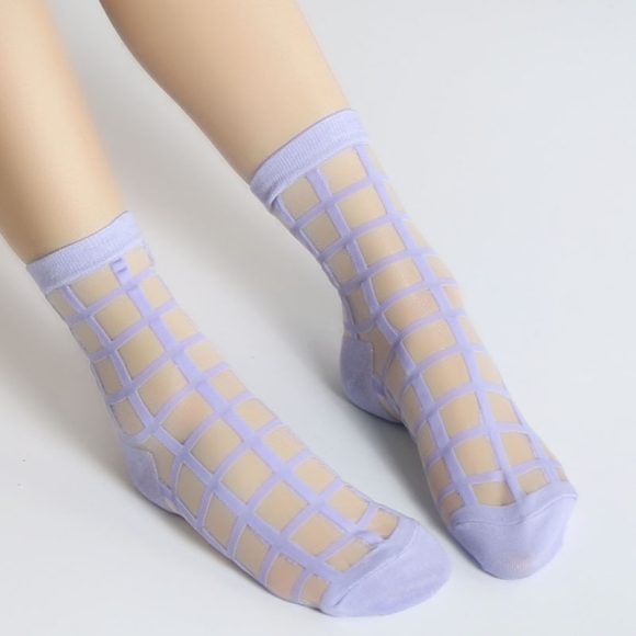 Fashion Thin Jacquard Short Stockings Cool Breathable Plaid Glass Stockings - Image 2