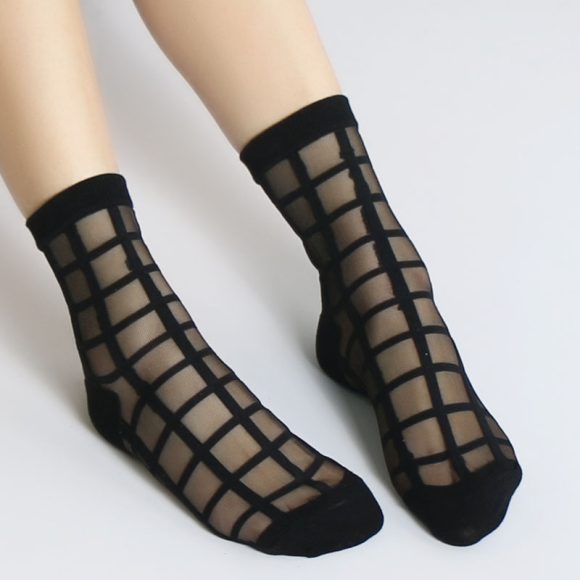 Fashion Thin Jacquard Short Stockings Cool Breathable Plaid Glass Stockings - Image 6