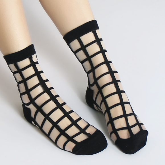 Fashion Thin Jacquard Short Stockings Cool Breathable Plaid Glass Stockings - Image 3