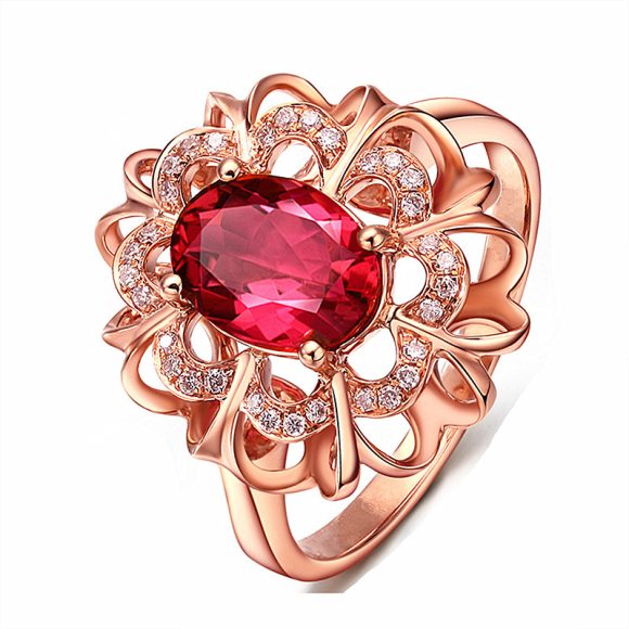 Women's 18K Rose Gold-plated Diamond-inlaid Hollow Flower Head Ring - Image 4