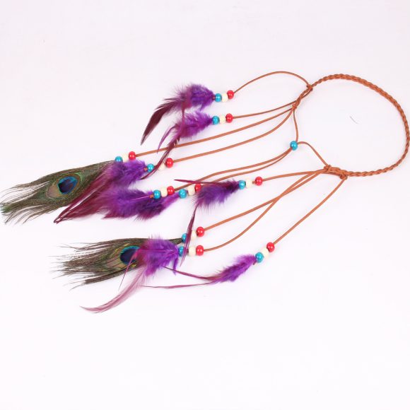 Peacock feather leather rope pendant hair ornament - Image 6