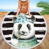Round beach towel, cute animal, panda, beach towel, shawl cushion, microfiber