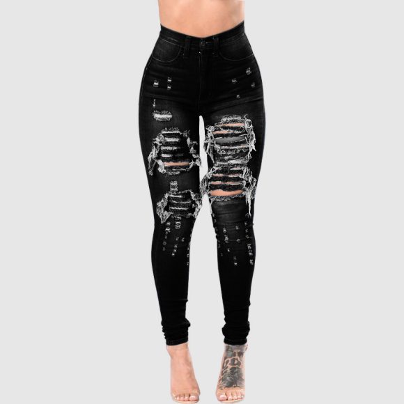 Women's Ripped Denim Washed Denim Pants - Image 6