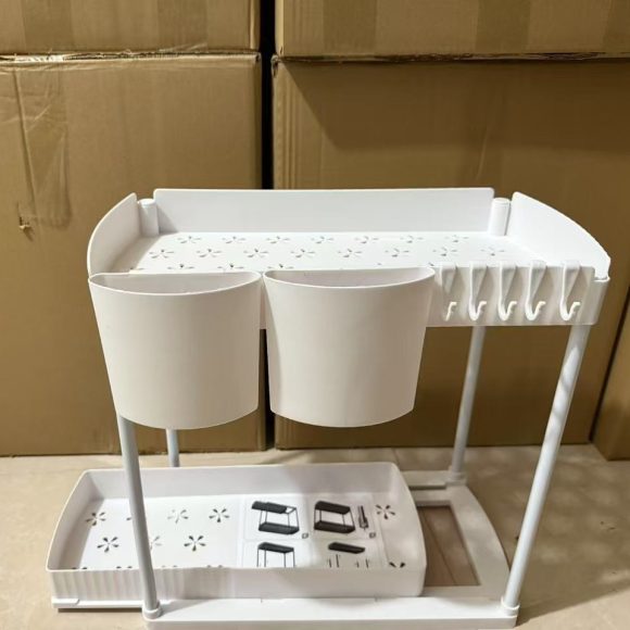 Curved Double-layer Mobile Kitchen Desktop Storage Rack Multi-layer Storage Cabinet - Image 2