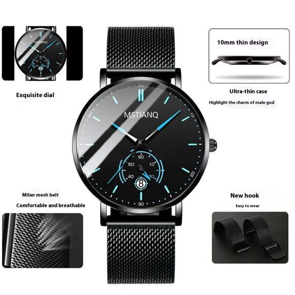 Trade Watch Stylish Black Technology Belt Refined Steel Korean Casual Calendar - Image 7