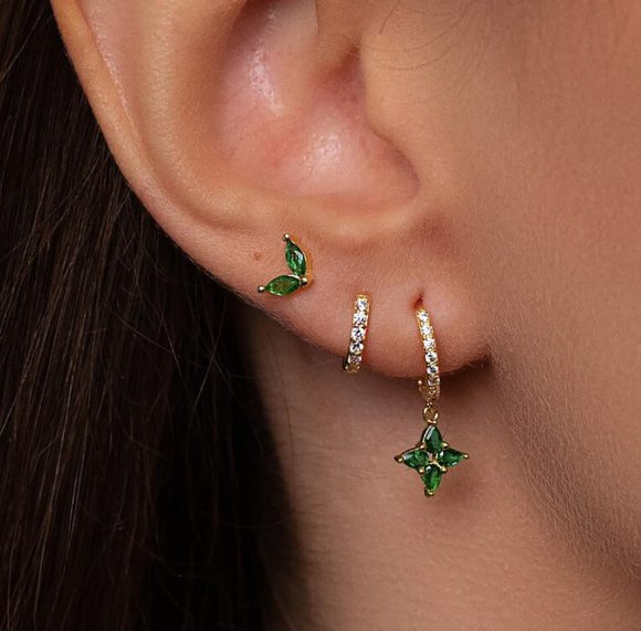 Green Inlaid Zircon Fashion Women's Earrings Three-piece Set - Image 7