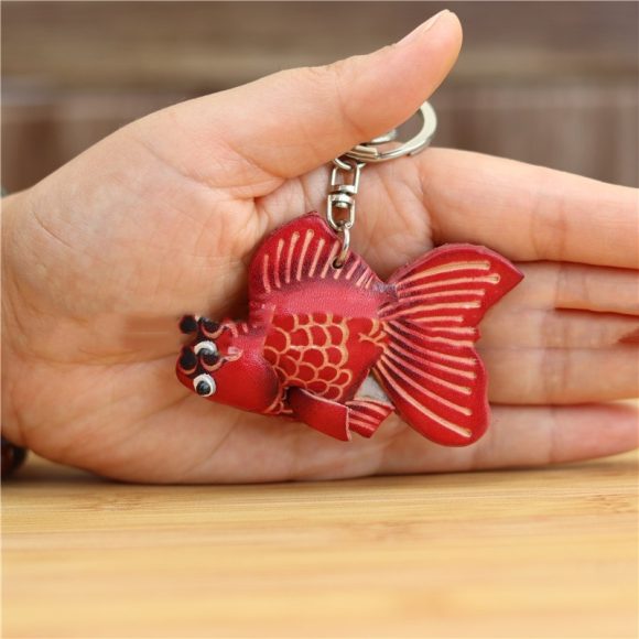 First Layer Cowhide Small Goldfish Handbag Pendant Keychain - Image 7