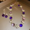 Silver Needle Pearl Round Studs Necklace Suit