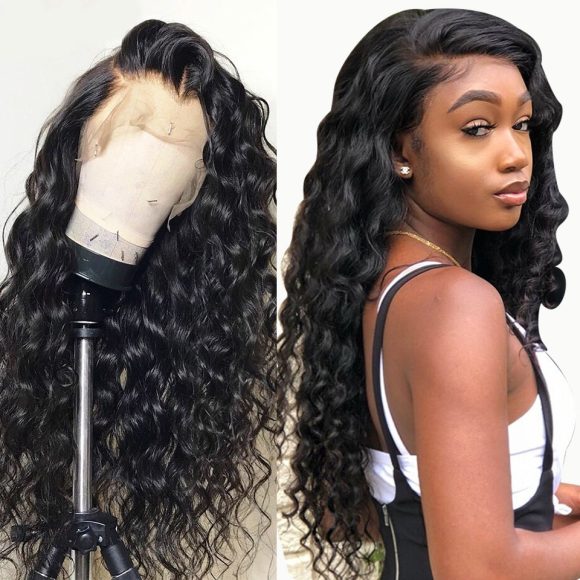 Chemical fiber front lace black small curly wig - Image 4