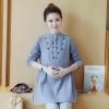 Maternity Dress Stand-up Collar Striped Embroidery Maternity Top
