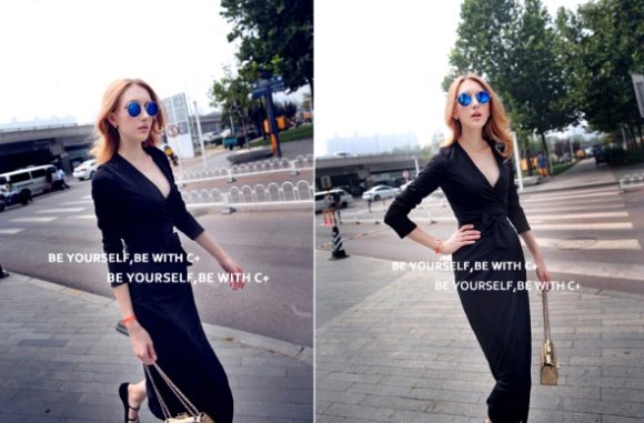 New V-neck Tie Waist Slim Slimming Dress - Image 6