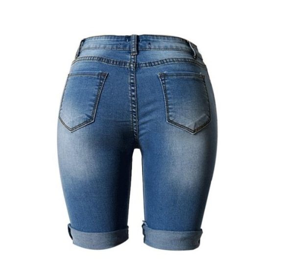 High waist personality, hole, middle pants, street fashion, the same paragraph, wild slim stretch pants, large size - Image 5