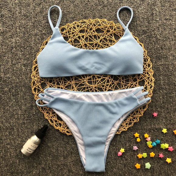 Solid color striped bikini - Image 4