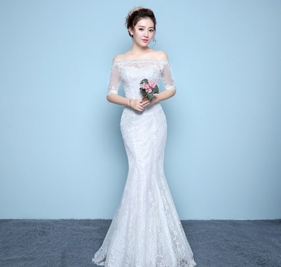 Wholesale wedding dress bride wedding dress factory direct fishtail wedding dress waist fishtail wedding Qi word shoulder - Image 2
