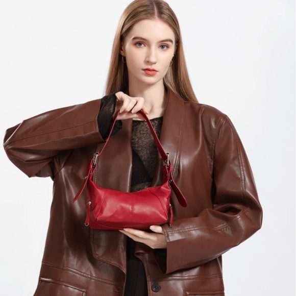 Retro Leather Zip One Shoulder Portable Underarm Bag - Image 8