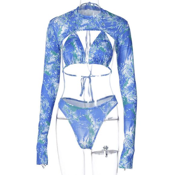 Three piece swimsuit with printed lace up - Image 2