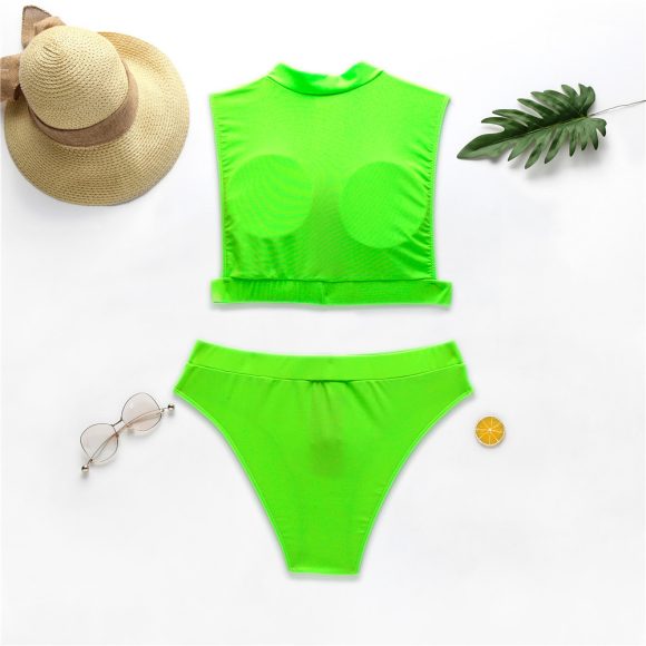 New Swimsuit Fluorescent Swimsuit Solid Bikini - Image 5
