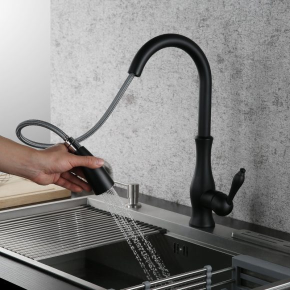 All Copper Rotatable Pull-Out Retractable Kitchen Faucet - Image 6