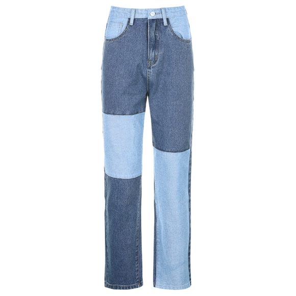 Contrasting Stitching High-rise Straight-leg Jeans Women - Image 6