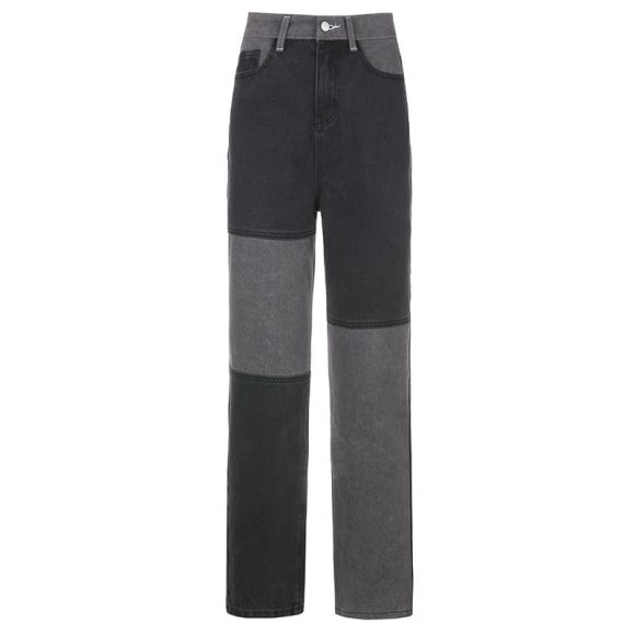 Contrasting Stitching High-rise Straight-leg Jeans Women - Image 5