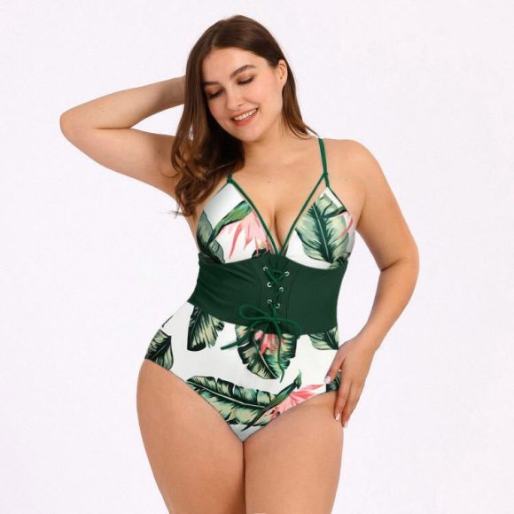Women's Plus Size Bikini Printed Bouquet Waist - Image 3