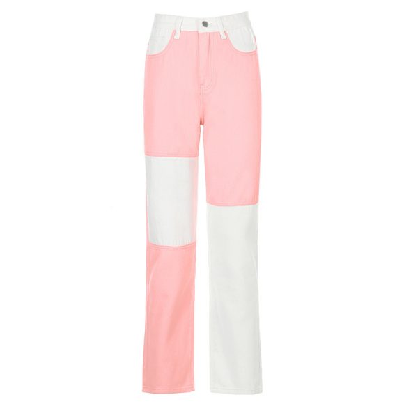 Contrasting Stitching High-rise Straight-leg Jeans Women - Image 4