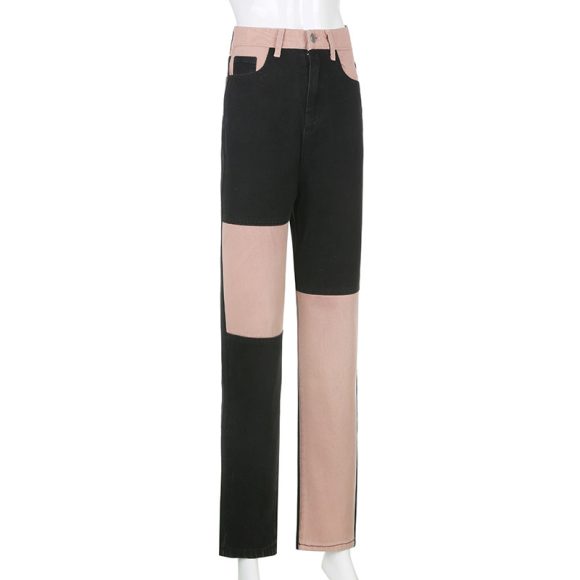 Contrasting Stitching High-rise Straight-leg Jeans Women - Image 8