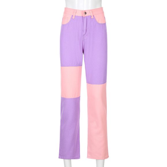 Contrasting Stitching High-rise Straight-leg Jeans Women - Image 3