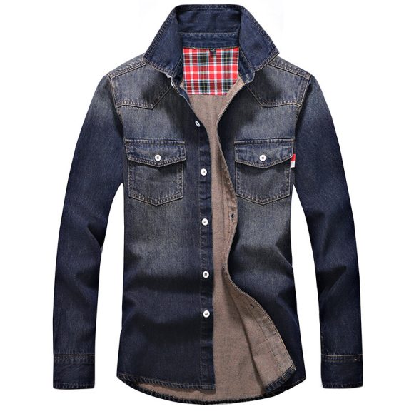 Denim Shirt Men Cotton Jeans Shirt Fashion Autumn Slim Long Sleeve Cowboy Shirt Stylish Wash Slim Tops Asian Size 3XL - Image 2