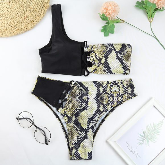 Ladies Split Swimsuit One Shoulder Leopard Print Bikini New Style Swimwear - Image 2