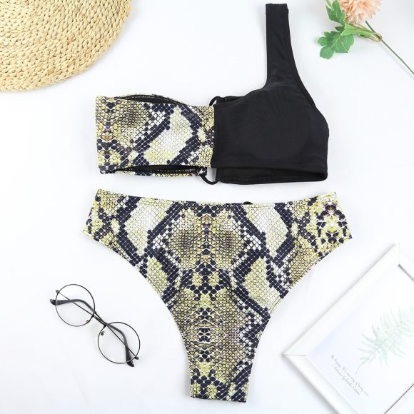 Ladies Split Swimsuit One Shoulder Leopard Print Bikini New Style Swimwear - Image 5