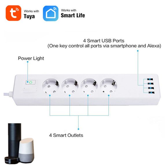 Tuya Smart Power Strip Tuya Smart Remote APP Sub-control European Smart Wiring Board Supports Alexa Voice - Image 4