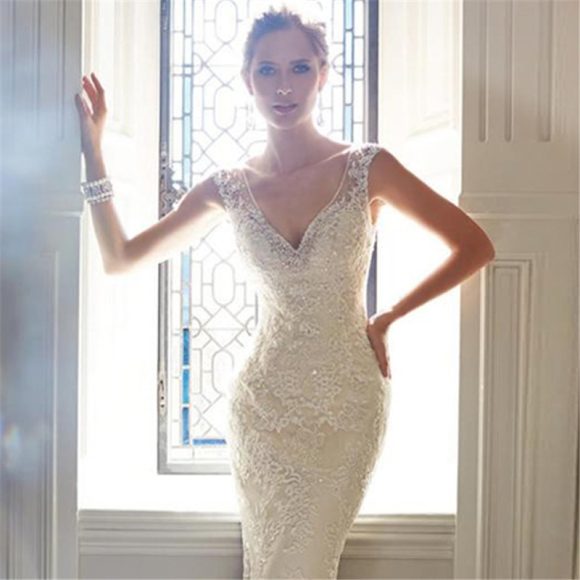 Sexy Halter Brigade Shooting Seaside Beach Location Mermaid Tail Light Wedding Dress - Image 2